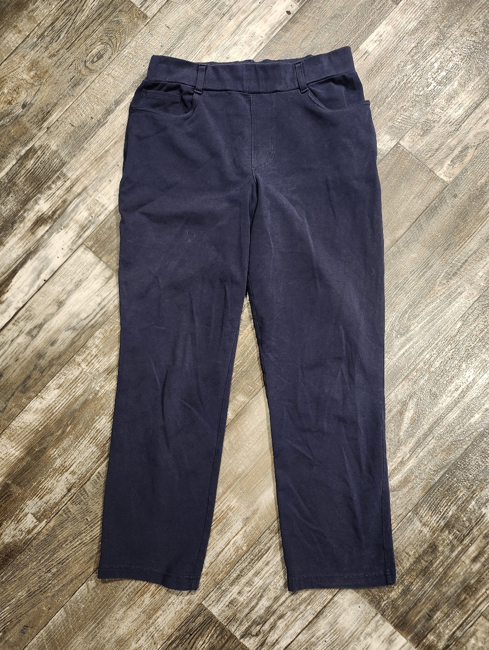 L.L.Bean Petite Navy Pull-On Pants Small Petite Stretch Straight Leg Minimalist - Picture 2 of 8